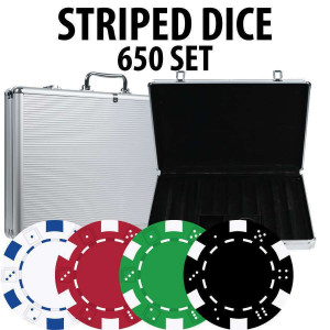 Striped Dice Poker Chips 650 chips W/ Alum case