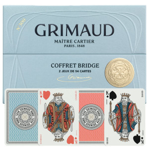 Grimaud Playing Cards Pack°300 : 2 decks of 54 cards, designed for bridge and poker, with dolphin blue and coral red card back