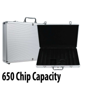 650 capacity : Aluminum Casino Poker Chip Case with grooved Wood Interior