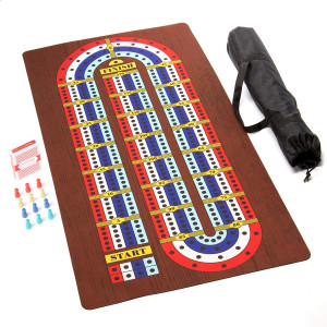 Tabletop Cribbage - Giant 4 Track Board Game Set with Carry Case, Pawns, Playing Cards Included - Classic Retro Boardgames & Toys for Kids, Family, Adults & Seniors - 2-4 Players
