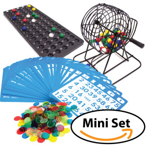 Bingo Game Set Deluxe 6-Inch Bingo Game with Colored Balls, 300 Bingo Chips and 50 Bingo Cards