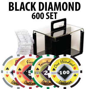 Black Diamond Poker Chips 600 W/ Acrylic Carrier and Racks