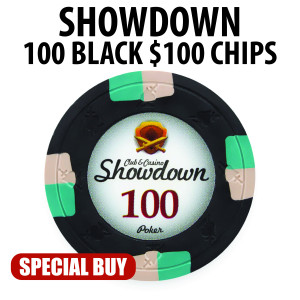 Showdown 13.5 Gram Poker Chips 100 BLACK $100 Chips CLEARANCE