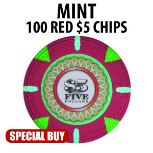 Mint 13.5 Gram Poker Chips 100 RED $5 Chips CLEARANCE