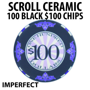 Scroll 10 Gram Poker Chips 100 BLACK $100 Chips imperfect CLEARANCE