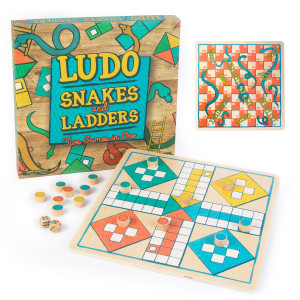 Ludo & Snakes & Ladders 2-In-1 Wooden Board Game
