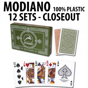 CLOSEOUT | Modiano 100% Plastic Poker Playing Cards | 12 Sets 24 Decks | Green Burgundy