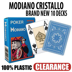 100% Plastic Modiano Cristallo Poker Wide 4 PIP Jumbo Index - 10 DECK LIGHT BLUE