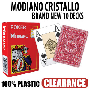 100% Plastic Modiano Cristallo Poker Wide 4 PIP Jumbo Index - 10 DECK RED