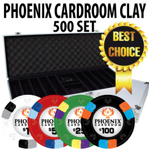 Phoenix Cardroom Clay 500 Poker Chips W/ Aluminum Case