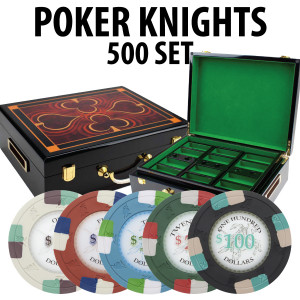 Poker Knights 500 Poker Chip Set with Hi Gloss Wood Case