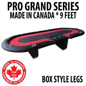 Poker Table 9 foot SPS Pro Grand Red Dealer With Box Style Legs