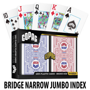 Copag WSOP 2025 Retro Design 100% Plastic Playing Cards - Narrow Size (Bridge) Jumbo Index Red/Blue Double Deck