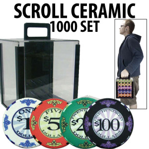 Scroll Ceramic Poker Chip Set 650 with Aluminum Case 
