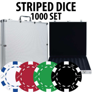 Striped Dice Poker Chips 1000 chips W/ Alum case