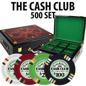 Cash Club 500 Poker Chip Set with Hi Gloss Wood Case