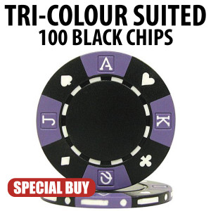 Tri-Colour 11.5 Gram Poker Chips 100 BLACK Chips CLEARANCE