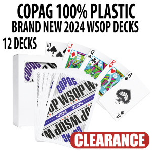 12 Pack Copag WSOP 2024 100% Plastic Playing Cards - Narrow Size (Bridge) Regular Index Purple Decks