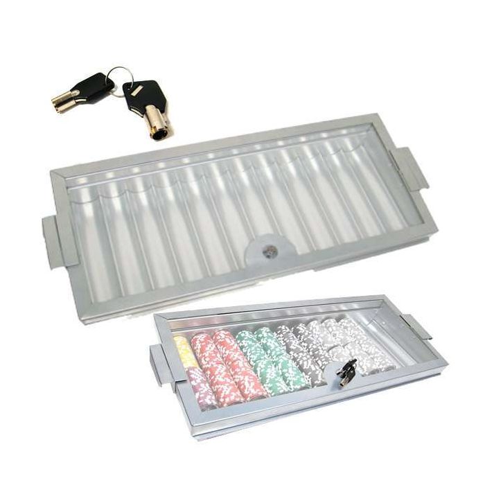 Poker Dealers Tray : 12 Row tray METAL w/ Cover & Lock