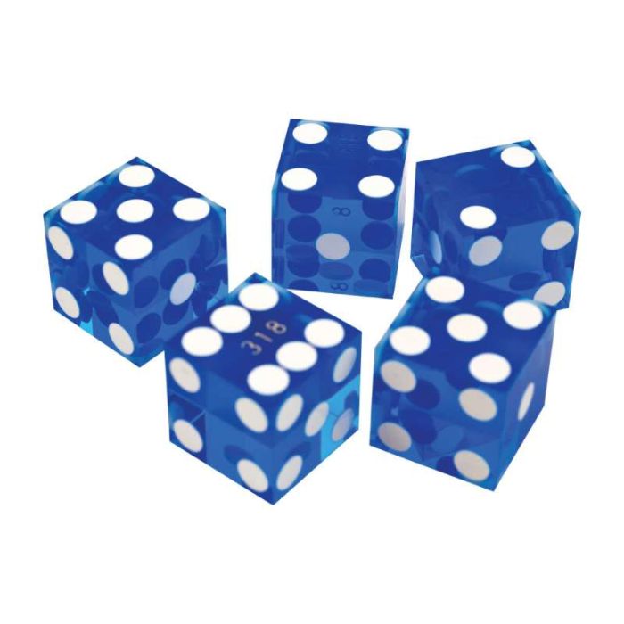 New Blue 19mm Grade A Precision Dice w/Matching Serial #s PACK OF 5