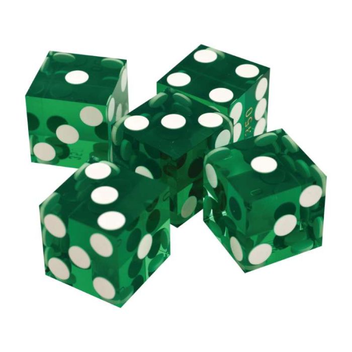 New Green 19mm Grade A Precision Dice w/Matching Serial #s PACK OF 5