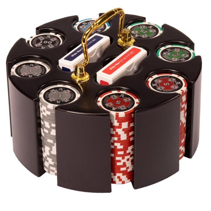 200 Ct Ace Casino 14g Poker Chip Set with Wood Carousel & Cards