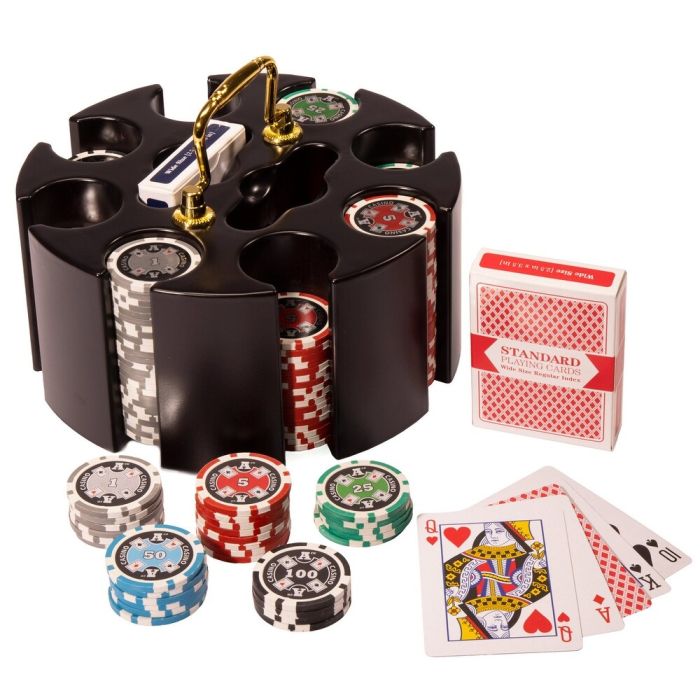 200 Ct Ace Casino 14g Poker Chip Set with Wood Carousel & Cards