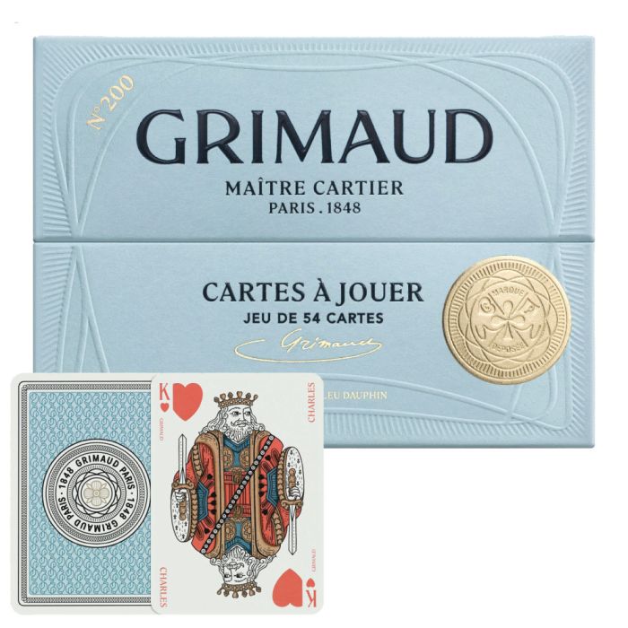 Grimaud Playing Cards  Pack°200 : 1 Deck of 54 cards, designed for bridge and poker, with dolphin blue card back