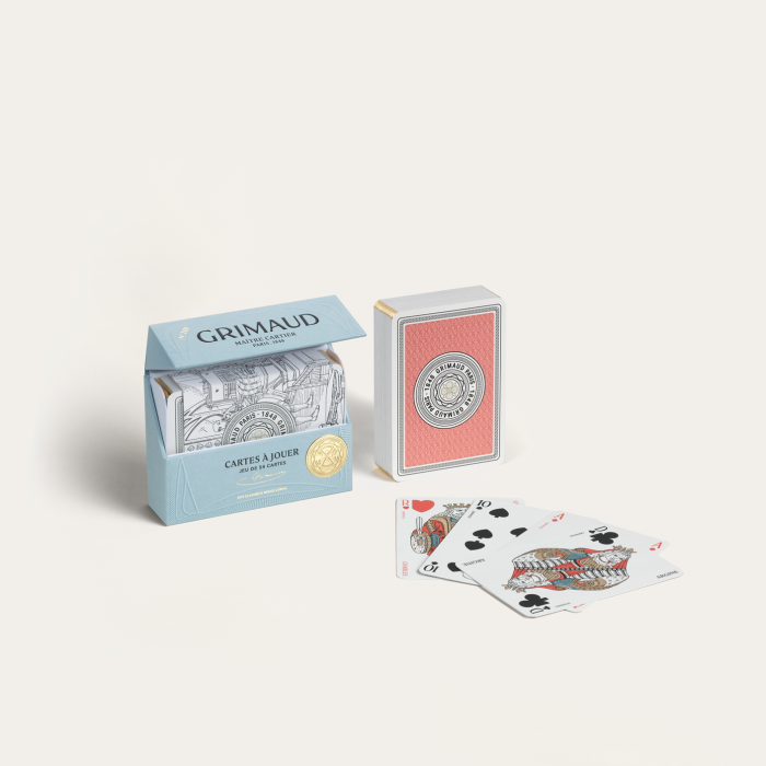Grimaud Playing Card Pack°201 : 1 Deck of 54 cards, designed for bridge and poker, with coral red card back. English Indices. 