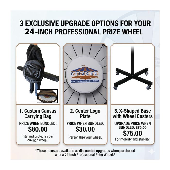 24 Inch Pocket Insert Customizable Prize Wheel with Bonus Extension Base 