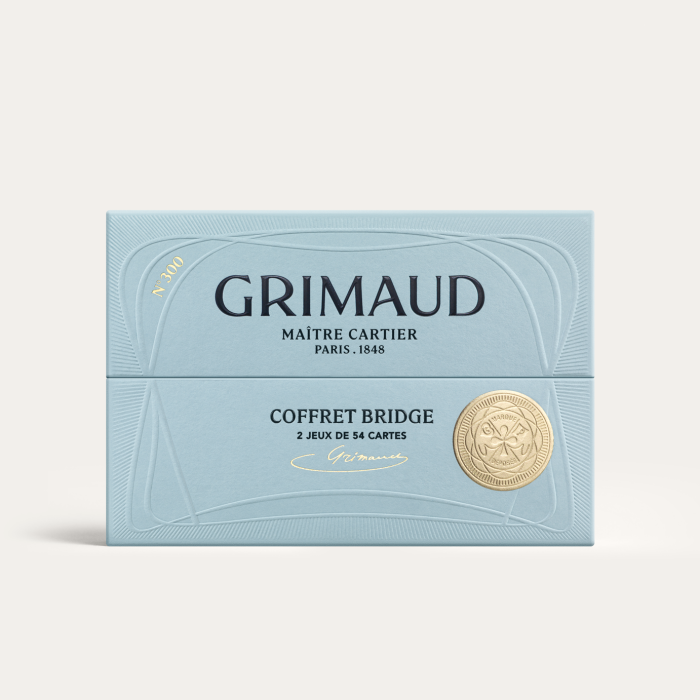 Grimaud Playing Cards Pack°300 : 2 decks of 54 cards, designed for bridge and poker, with dolphin blue and coral red card back