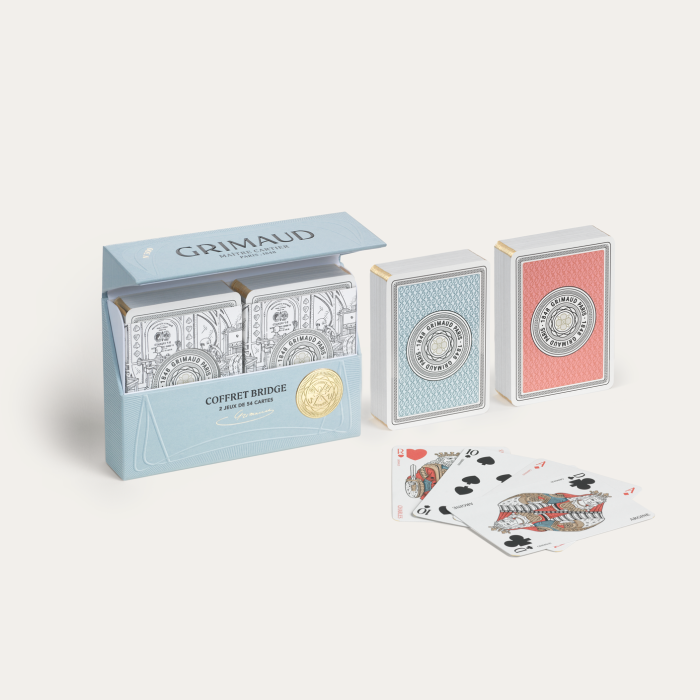 Grimaud Playing Cards Pack°300 : 2 decks of 54 cards, designed for bridge and poker, with dolphin blue and coral red card back