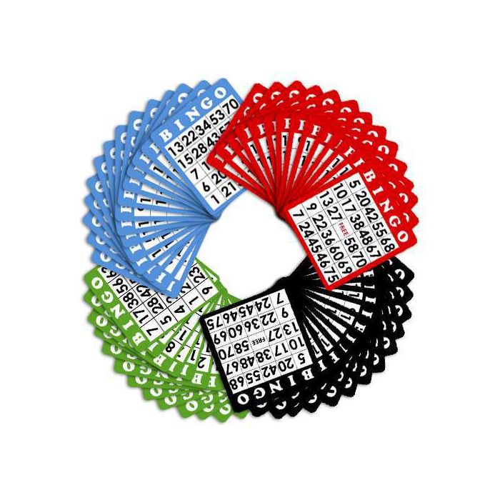 100 Pack of Bingo Cards (Four Different Colors)