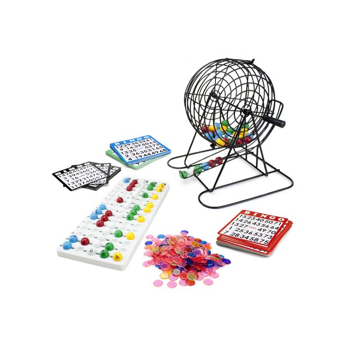 Bingo Game Set Deluxe JUMBO  9-Inch Bingo Game with Colored Balls, 500 Bingo Chips and 100 Bingo Cards