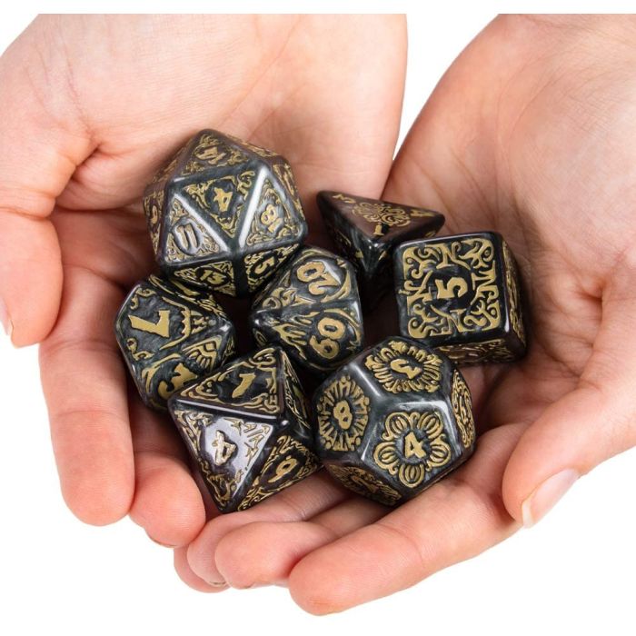 Wiz Dice : Nyx Titan Dice Jumbo Giant Engraved 25mm Polyhedral Dice Set | Engraved Wood Box | Includes 7 Polyhedrals