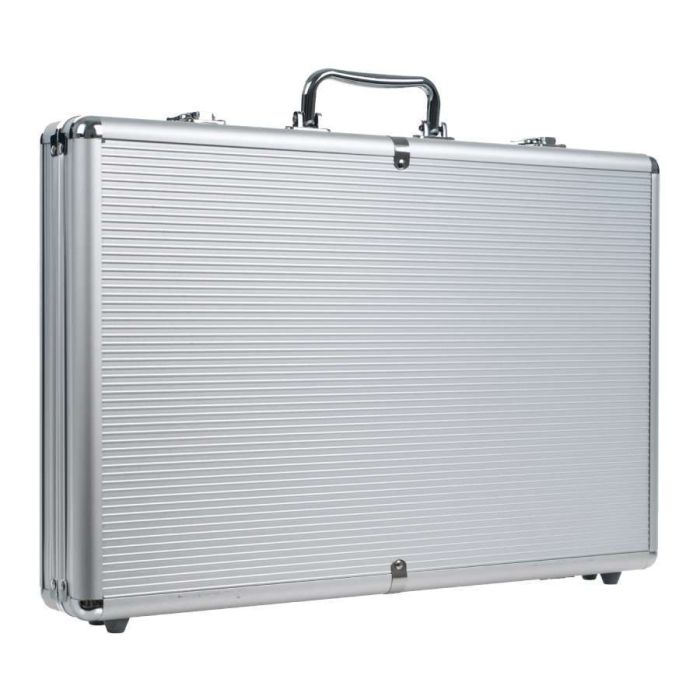 650 capacity : Aluminum Casino Poker Chip Case with grooved Wood Interior