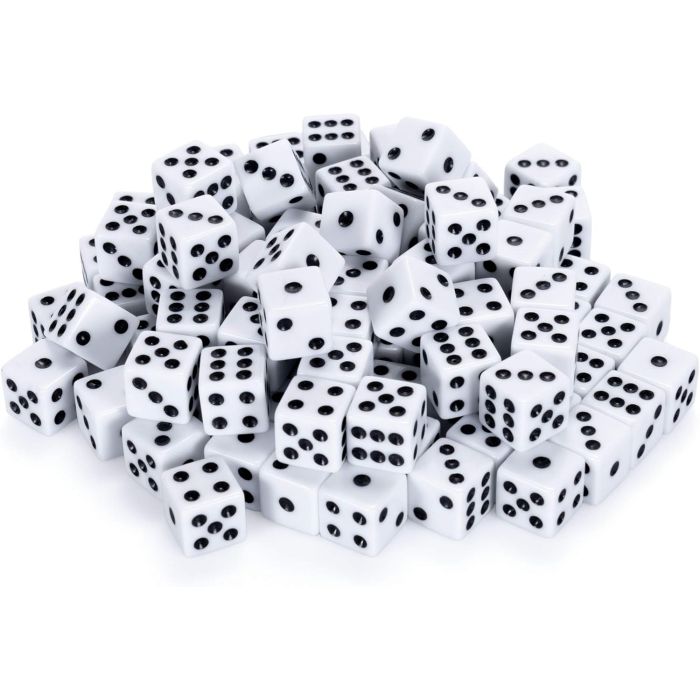 PACK OF 100 Bulk Casino 16mm Dice  Black & White