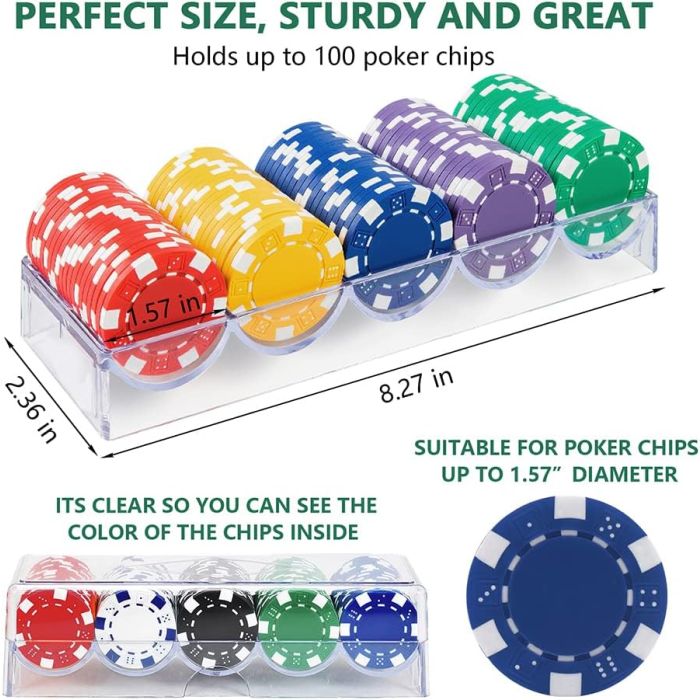 100 capacity : Casino Poker Chip Acrylic Chip Tray W/Lid : Holds 100 chips