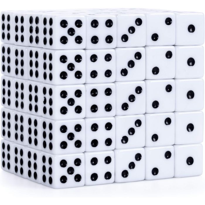 PACK OF 100 Bulk Casino 16mm Dice  Black & White