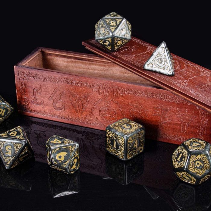 Wiz Dice : Nyx Titan Dice Jumbo Giant Engraved 25mm Polyhedral Dice Set | Engraved Wood Box | Includes 7 Polyhedrals