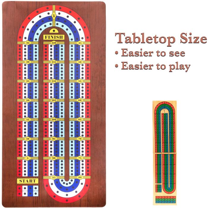 Tabletop Cribbage - Giant 4 Track Board Game Set with Carry Case, Pawns, Playing Cards Included - Classic Retro Boardgames & Toys for Kids, Family, Adults & Seniors - 2-4 Players