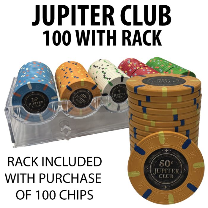 Jupiter Club 43mm 100 $0.50 chips with free rack  