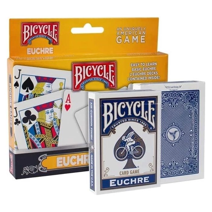 2 Deck Set Bicycle EUCHRE GAMES Playing Cards Blue Racer Back 