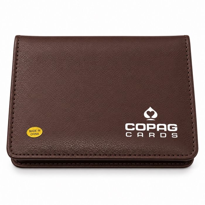 Copag Script Design 100% Plastic Playing Cards – Red/Blue Bridge Jumbo Index 2-Deck Leather Case Set