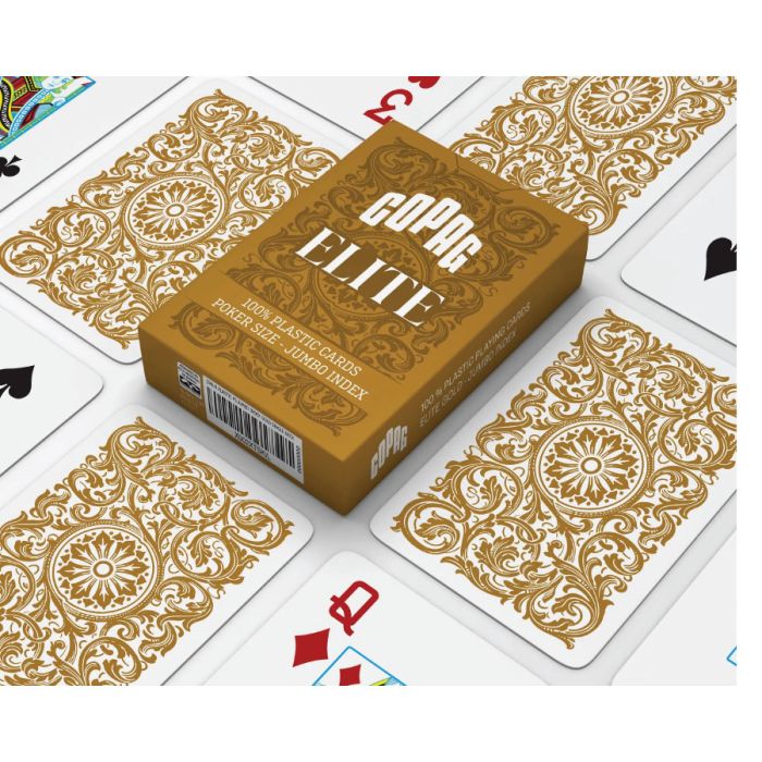 Copag Elite 100% Plastic Playing Cards – Poker Size Jumbo Index Gold (Single Deck)