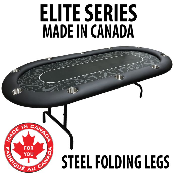 POKER TABLE SPS ELITE - Black Full Bumper Table With Steel Folding Legs
