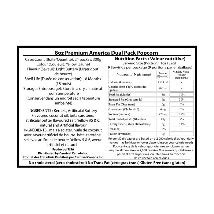 Premium America Theatre Quality Popcorn 8 oz Packs – Case of 24
