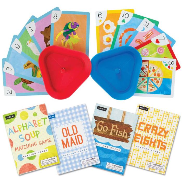 Set of 4 Classic Children's Card Games with 2 Card Holders