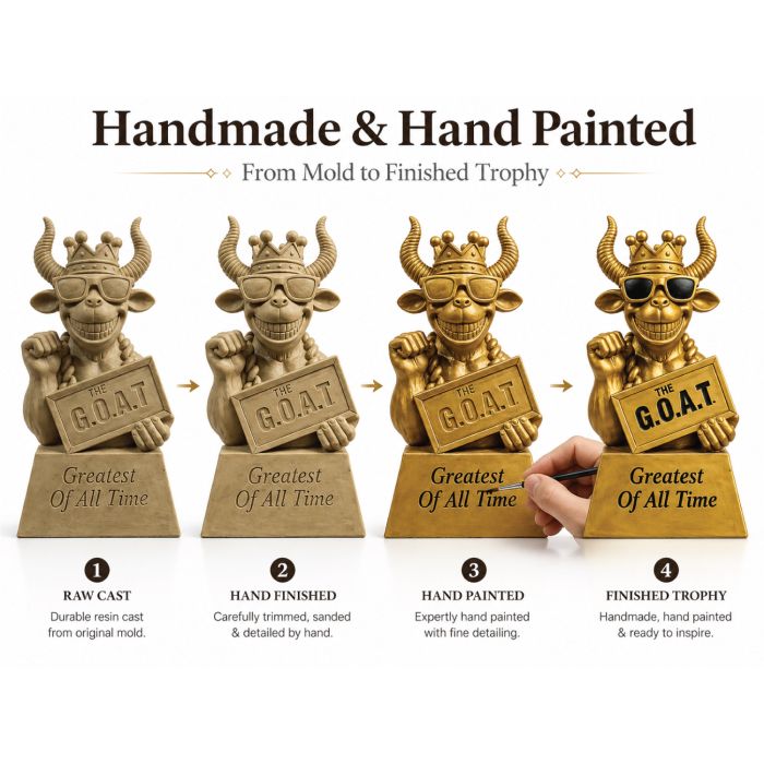 10-Inch G.O.A.T. Trophy – Handmade Gold Greatest of All Time Award for Poker Tournament Champs, Fantasy Football Champions.