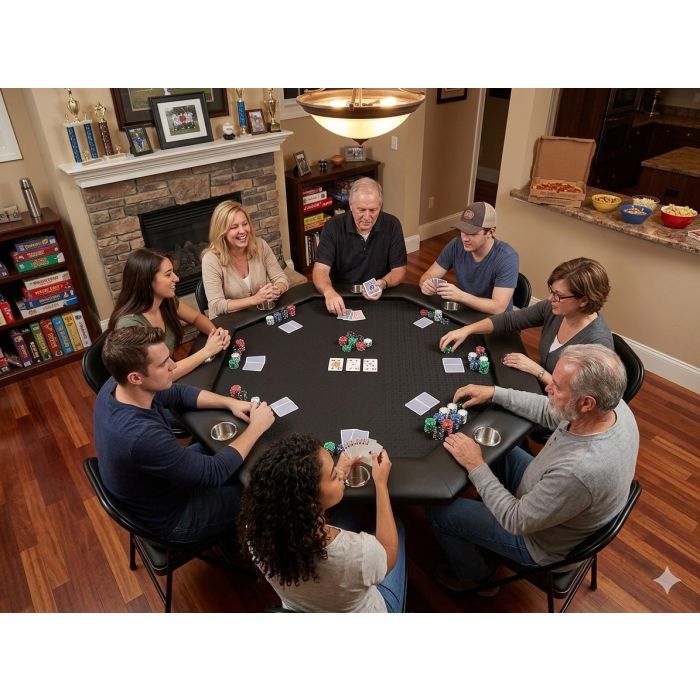8-Player Octagon Poker Table  48” Folding Poker Table with Black Speed Cloth